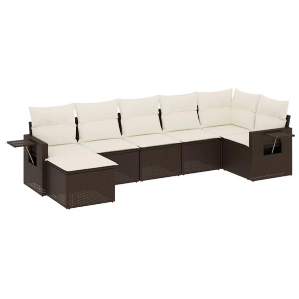 Grote foto vidaxl 7 delige loungeset met kussens poly rattan bruin tuin en terras tuinmeubelen