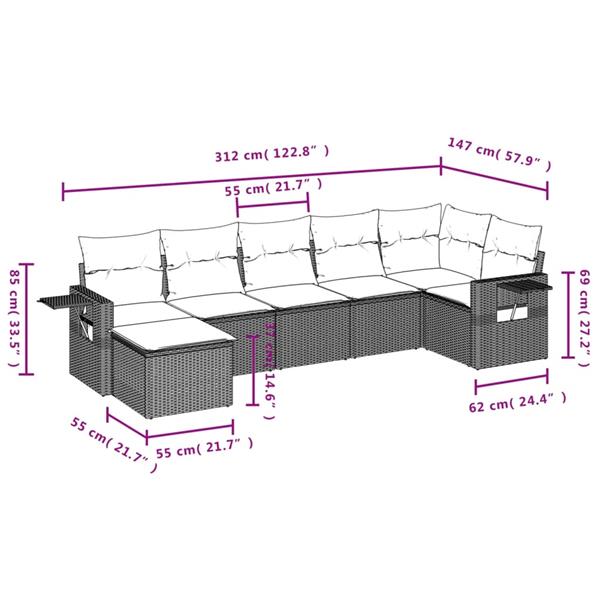 Grote foto vidaxl 7 delige loungeset met kussens poly rattan bruin tuin en terras tuinmeubelen