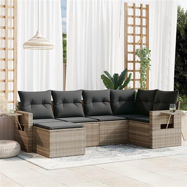 Grote foto vidaxl 6 delige loungeset met kussens poly rattan lichtgrijs tuin en terras tuinmeubelen