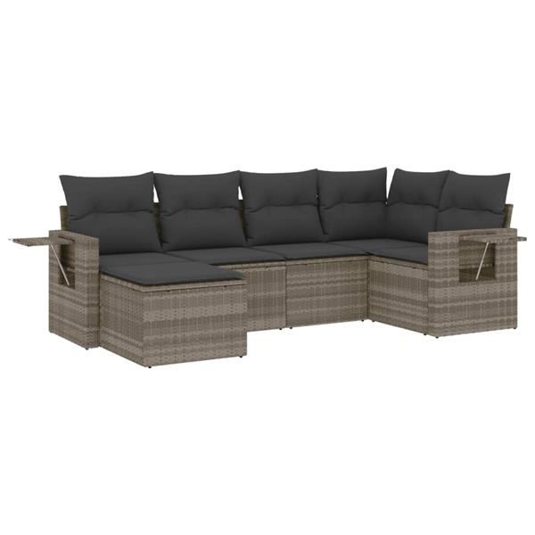 Grote foto vidaxl 6 delige loungeset met kussens poly rattan lichtgrijs tuin en terras tuinmeubelen