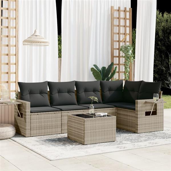 Grote foto vidaxl 6 delige loungeset met kussens poly rattan lichtgrijs tuin en terras tuinmeubelen
