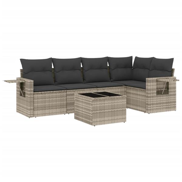 Grote foto vidaxl 6 delige loungeset met kussens poly rattan lichtgrijs tuin en terras tuinmeubelen