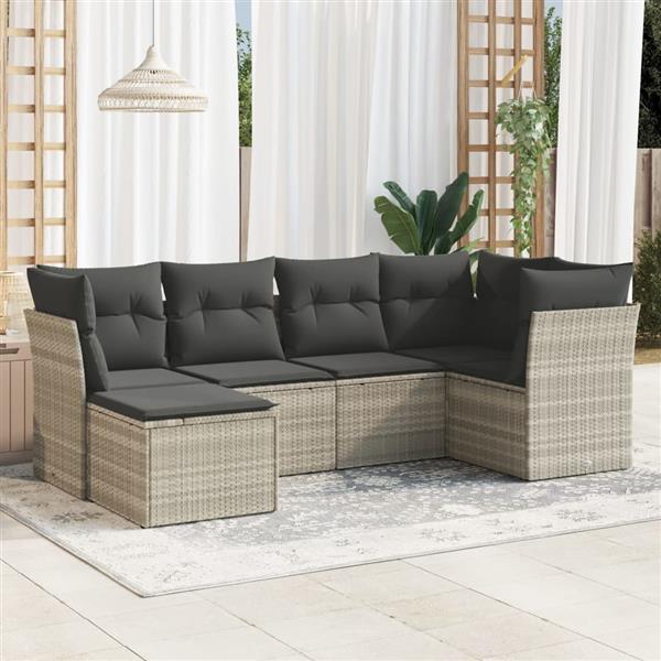 Grote foto vidaxl 6 delige loungeset met kussens poly rattan lichtgrijs tuin en terras tuinmeubelen