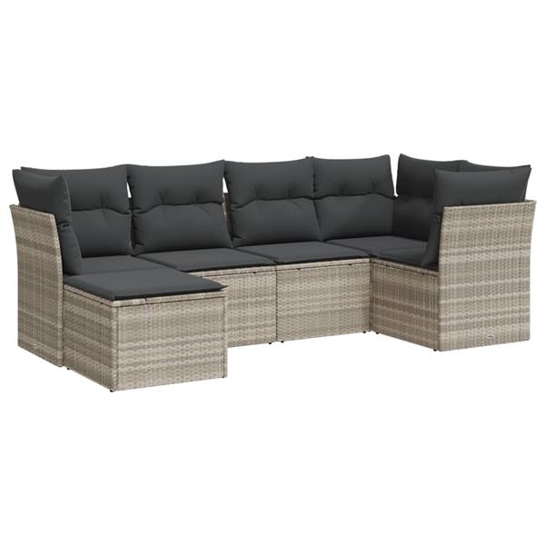 Grote foto vidaxl 6 delige loungeset met kussens poly rattan lichtgrijs tuin en terras tuinmeubelen