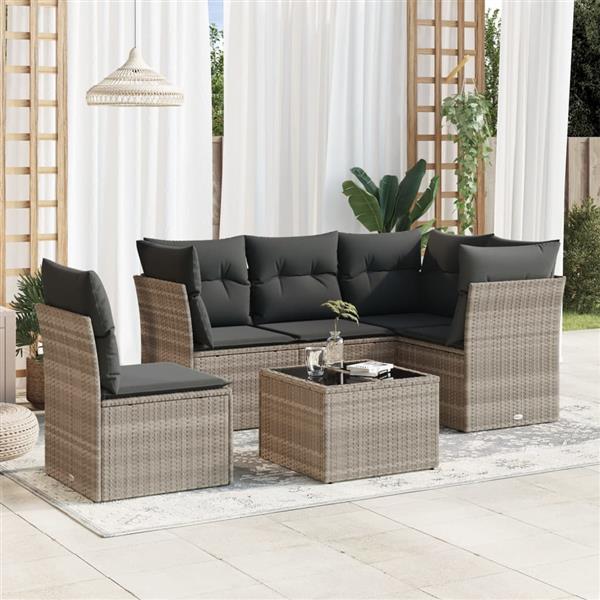 Grote foto vidaxl 6 delige loungeset met kussens poly rattan lichtgrijs tuin en terras tuinmeubelen