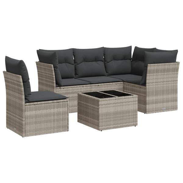 Grote foto vidaxl 6 delige loungeset met kussens poly rattan lichtgrijs tuin en terras tuinmeubelen