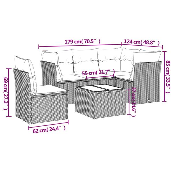 Grote foto vidaxl 6 delige loungeset met kussens poly rattan lichtgrijs tuin en terras tuinmeubelen