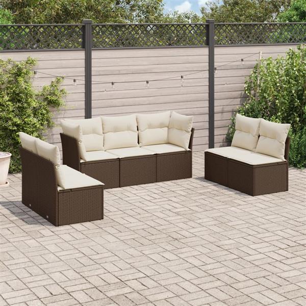 Grote foto vidaxl 7 delige loungeset met kussens poly rattan bruin tuin en terras tuinmeubelen