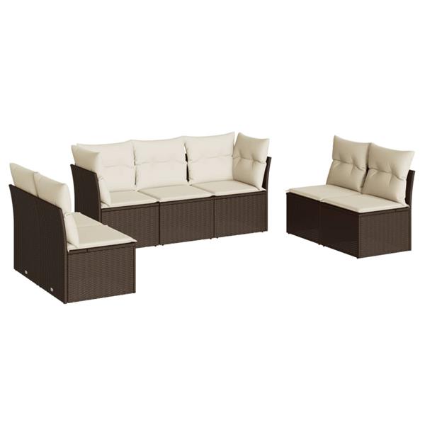 Grote foto vidaxl 7 delige loungeset met kussens poly rattan bruin tuin en terras tuinmeubelen