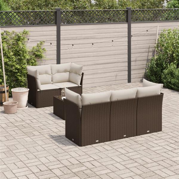 Grote foto vidaxl 6 delige loungeset met kussens poly rattan bruin tuin en terras tuinmeubelen