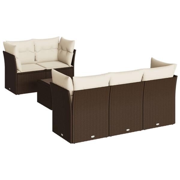 Grote foto vidaxl 6 delige loungeset met kussens poly rattan bruin tuin en terras tuinmeubelen