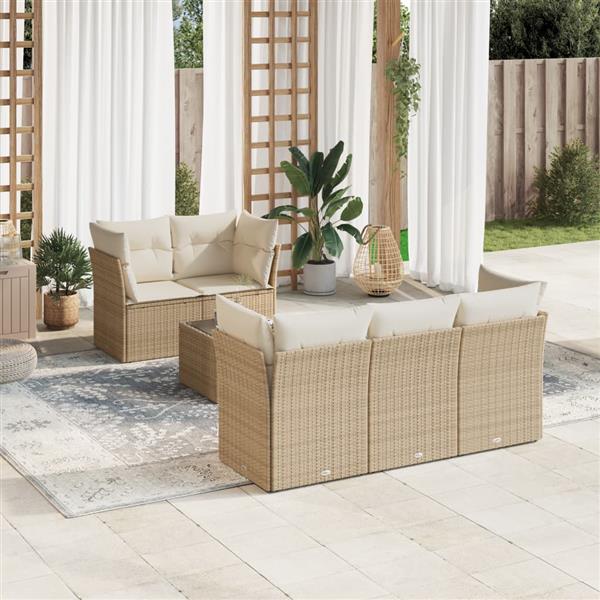 Grote foto vidaxl 6 delige loungeset met kussens poly rattan beige tuin en terras tuinmeubelen