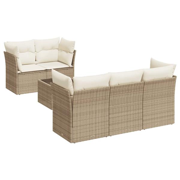 Grote foto vidaxl 6 delige loungeset met kussens poly rattan beige tuin en terras tuinmeubelen
