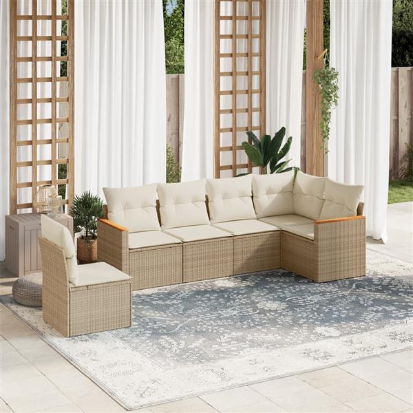 Grote foto vidaxl 6 delige loungeset met kussens poly rattan beige tuin en terras tuinmeubelen
