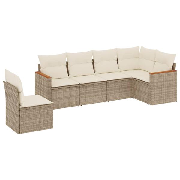 Grote foto vidaxl 6 delige loungeset met kussens poly rattan beige tuin en terras tuinmeubelen