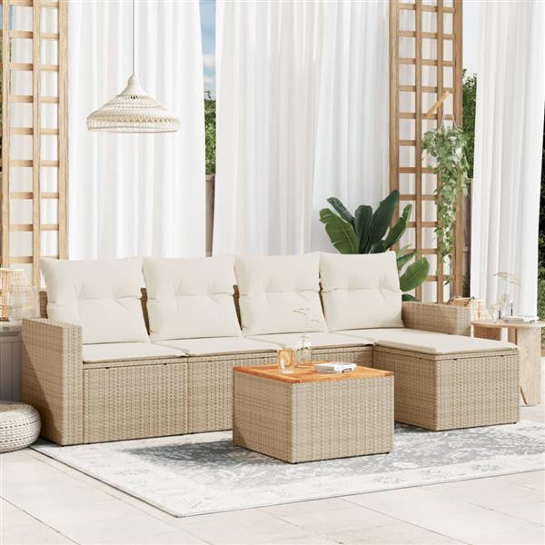 Grote foto vidaxl 6 delige loungeset met kussens poly rattan beige tuin en terras tuinmeubelen