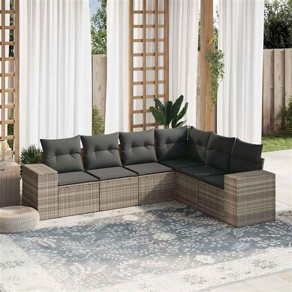 Grote foto vidaxl 6 delige loungeset met kussens poly rattan lichtgrijs tuin en terras tuinmeubelen