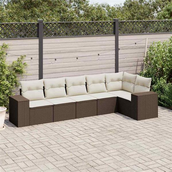 Grote foto vidaxl 6 delige loungeset met kussens poly rattan bruin tuin en terras tuinmeubelen