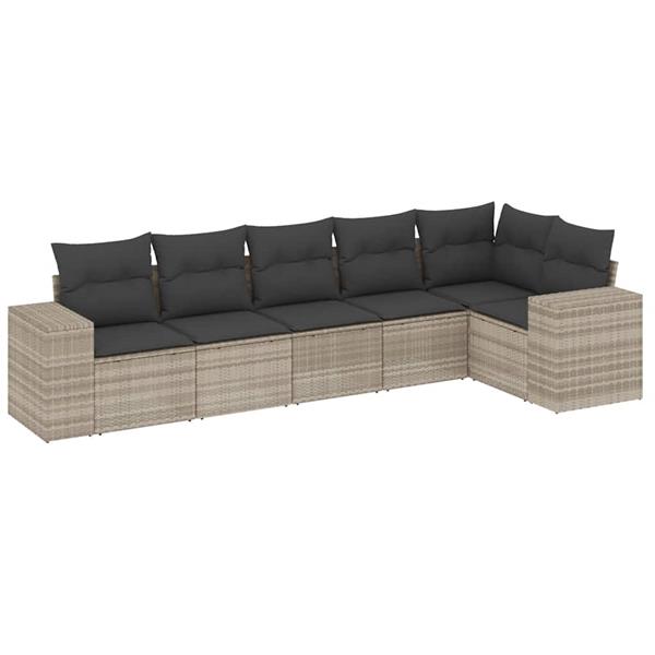 Grote foto vidaxl 6 delige loungeset met kussens poly rattan lichtgrijs tuin en terras tuinmeubelen