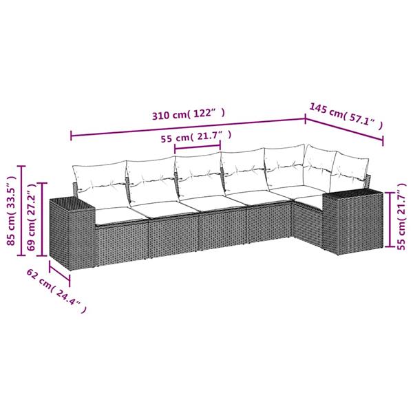 Grote foto vidaxl 6 delige loungeset met kussens poly rattan lichtgrijs tuin en terras tuinmeubelen