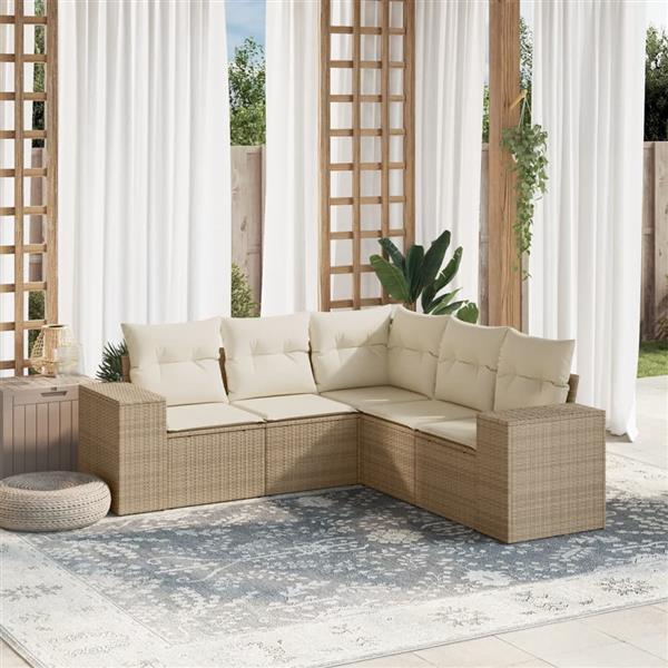 Grote foto vidaxl 5 delige loungeset met kussens poly rattan beige tuin en terras tuinmeubelen