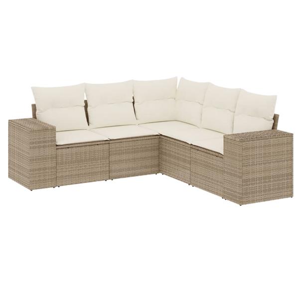 Grote foto vidaxl 5 delige loungeset met kussens poly rattan beige tuin en terras tuinmeubelen