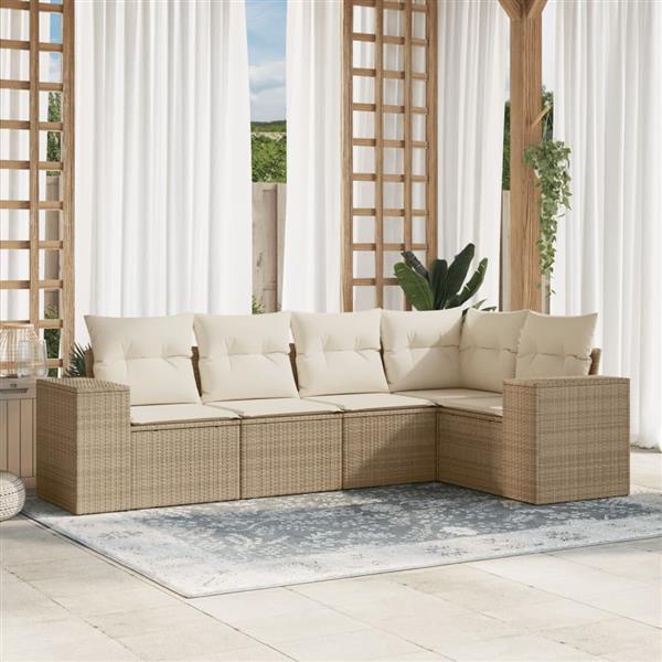 Grote foto vidaxl 5 delige loungeset met kussens poly rattan beige tuin en terras tuinmeubelen
