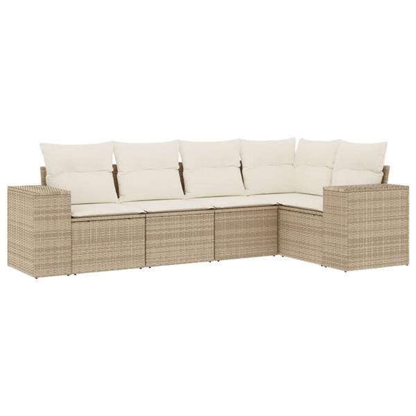Grote foto vidaxl 5 delige loungeset met kussens poly rattan beige tuin en terras tuinmeubelen
