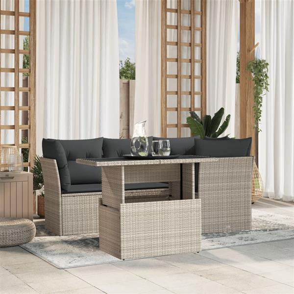 Grote foto vidaxl 5 delige loungeset met kussens poly rattan lichtgrijs tuin en terras tuinmeubelen