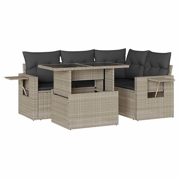 Grote foto vidaxl 5 delige loungeset met kussens poly rattan lichtgrijs tuin en terras tuinmeubelen
