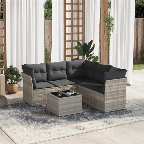 Grote foto vidaxl 6 delige loungeset met kussens poly rattan lichtgrijs tuin en terras tuinmeubelen