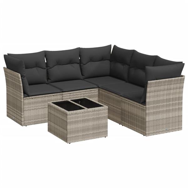 Grote foto vidaxl 6 delige loungeset met kussens poly rattan lichtgrijs tuin en terras tuinmeubelen