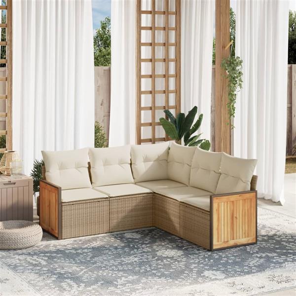 Grote foto vidaxl 5 delige loungeset met kussens poly rattan beige tuin en terras tuinmeubelen