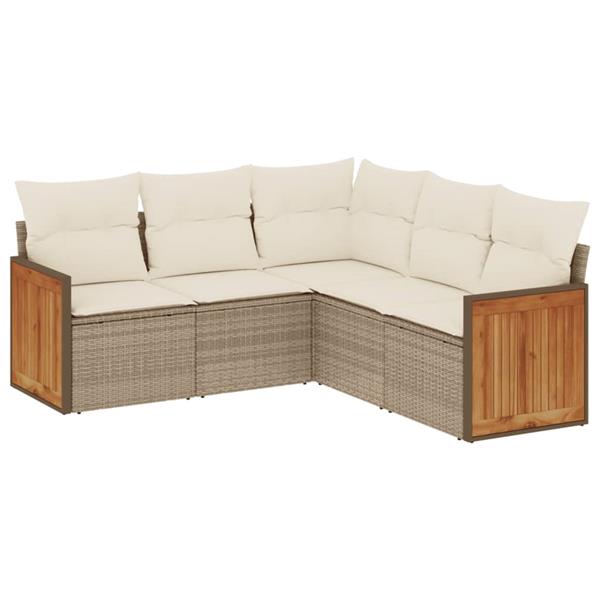 Grote foto vidaxl 5 delige loungeset met kussens poly rattan beige tuin en terras tuinmeubelen