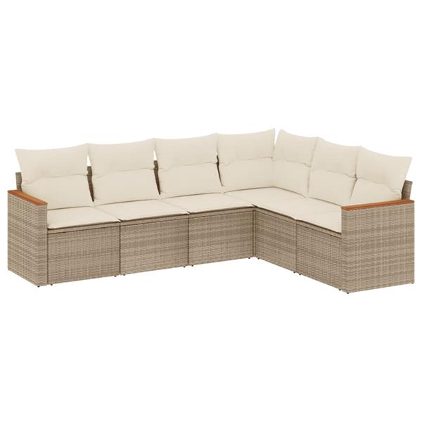 Grote foto vidaxl 6 delige loungeset met kussens poly rattan beige tuin en terras tuinmeubelen