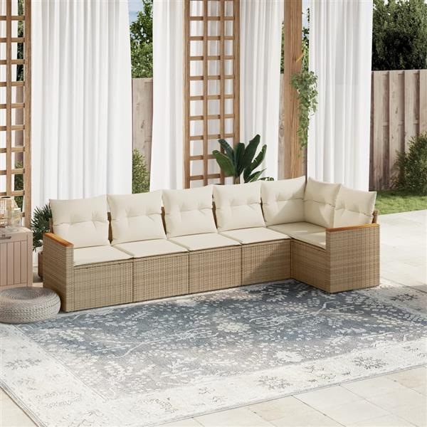 Grote foto vidaxl 6 delige loungeset met kussens poly rattan beige tuin en terras tuinmeubelen