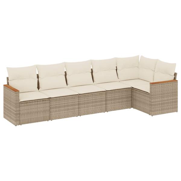 Grote foto vidaxl 6 delige loungeset met kussens poly rattan beige tuin en terras tuinmeubelen