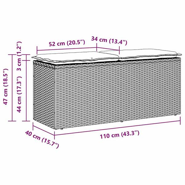 Grote foto vidaxl tuinbank met kussen 110x40x44 cm poly rattan beige tuin en terras tuinmeubelen