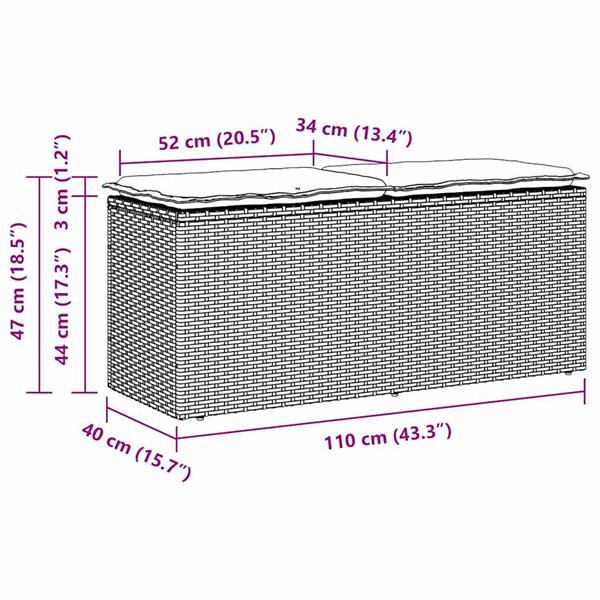 Grote foto vidaxl tuinbank met kussen 110x40x44 cm poly rattan beige tuin en terras tuinmeubelen