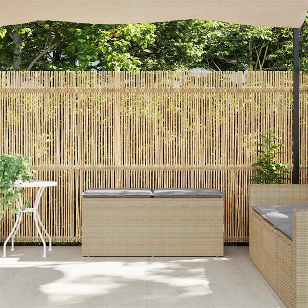 Grote foto vidaxl tuinbank met kussen 110x40x44 cm poly rattan beige tuin en terras tuinmeubelen