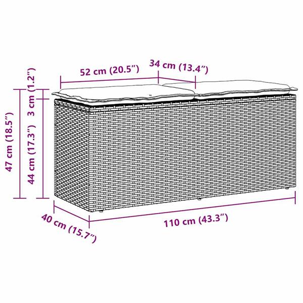 Grote foto vidaxl tuinbank met kussen 110x40x44 cm poly rattan grijs tuin en terras tuinmeubelen