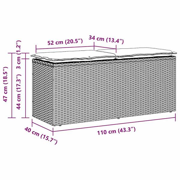 Grote foto vidaxl tuinbank met kussen 110x40x44 cm poly rattan zwart tuin en terras tuinmeubelen