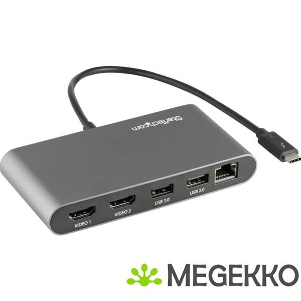 Grote foto startech.com tb3dkm2hdl notebook dock poortreplicator bedraad thunderbolt 3 grijs computers en software overige computers en software