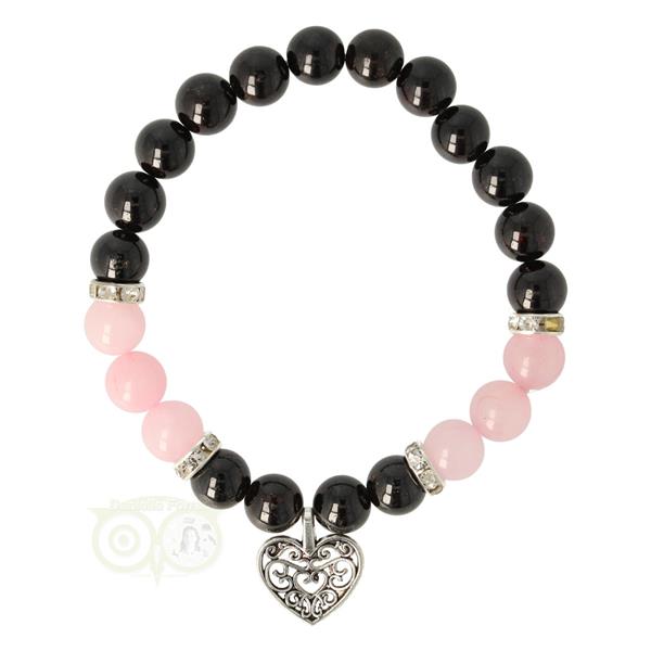 Grote foto armband granaat rozenkwarts met hartje verzamelen overige verzamelingen