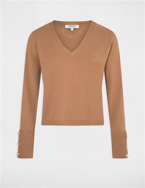 Grote foto trui met lange mouwen en v hals 242 mgold camel kleding dames overige kledingstukken