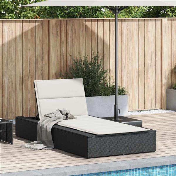 Grote foto vidaxl ligbed met zwevend kussen poly rattan zwart tuin en terras tuinmeubelen