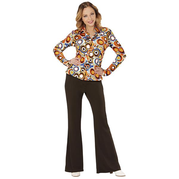 Grote foto disco 70s blouse blauw oranje dames verzamelen overige verzamelingen