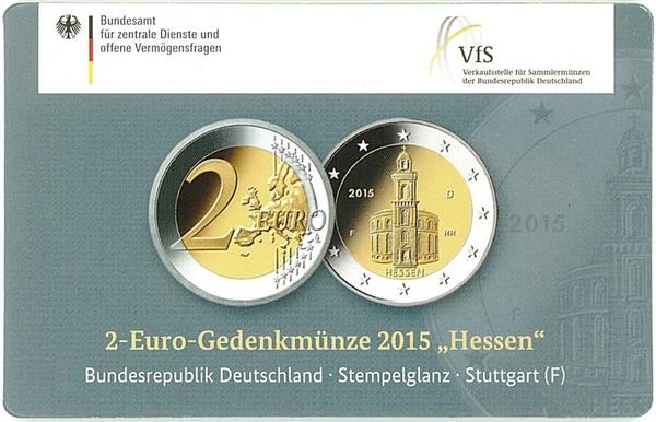 Grote foto duitsland 2 euro 2015 coincard hessen pauluskerk letter f verzamelen munten overige