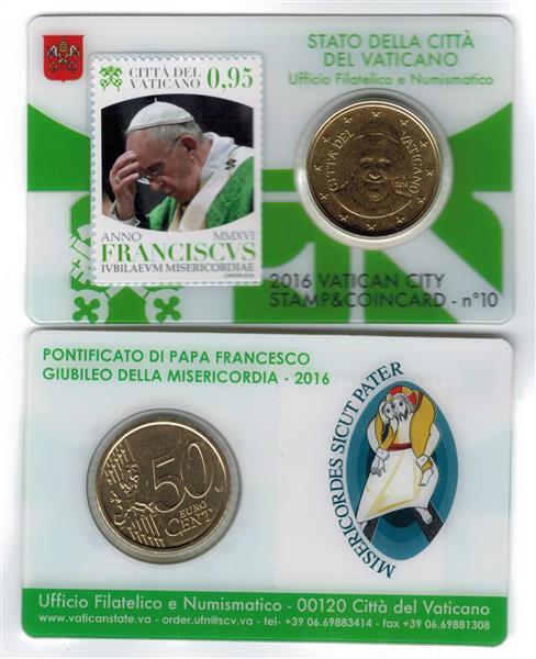 Grote foto vaticaan coincard 2016 postzegel 2016 nr. 10 11 12 13 verzamelen munten overige