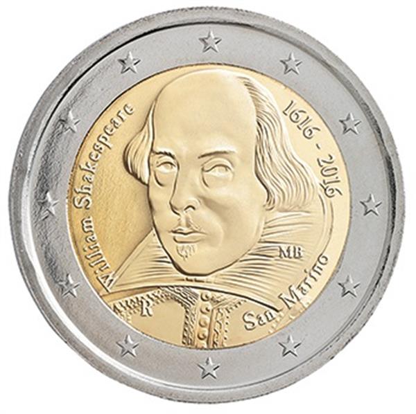 Grote foto san marino 2 euro 2016 william shakespeare verzamelen munten overige
